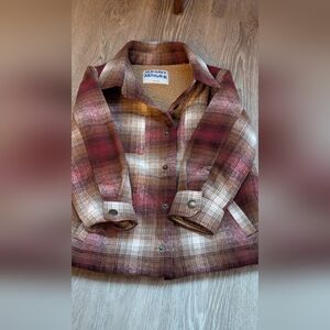 Old Navy Burgundy and Tan Plaid Shirt Jacket
